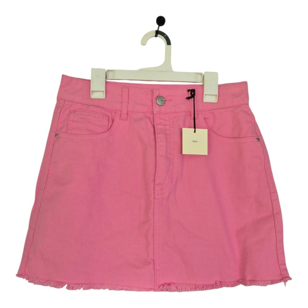 Tgla Pink Denim Mini Skirt Size S NWT Raw Hem Y2K High Rise Barbiecore Cotton
